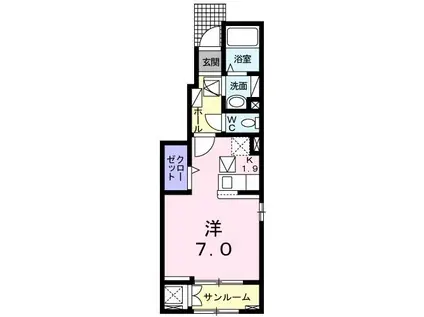 プランドール II(ワンルーム/1階)の間取り写真