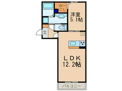 ヴィラ・グレイスグリーン(1LDK/1階)の間取り写真