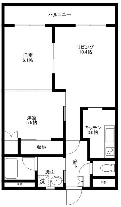 小山宮武マンション(2LDK/3階)の間取り写真