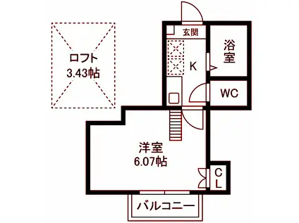 OCEANS7(1K/2階)の間取り写真