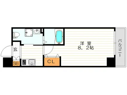 エスライズ四ツ橋(1K/13階)の間取り写真