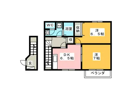 セトル・カンフォタブルB(2DK/2階)の間取り写真