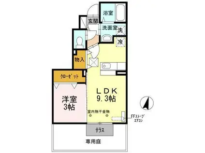 グランツB(1LDK/1階)の間取り写真