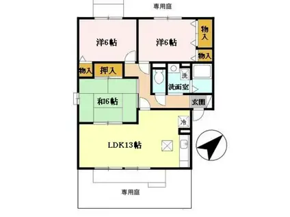 セジュール河原B棟(3LDK/1階)の間取り写真