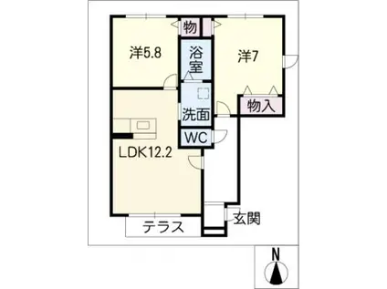 三軒家の杜A棟(2LDK/1階)の間取り写真
