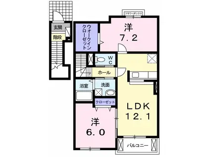 アヴェニューB(2LDK/2階)の間取り写真