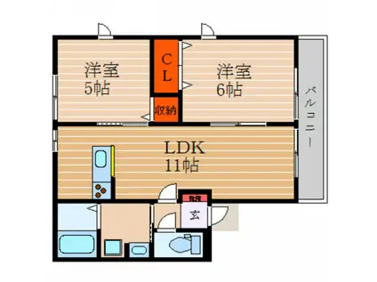 サンハイツ高宮(2LDK/1階)の間取り写真