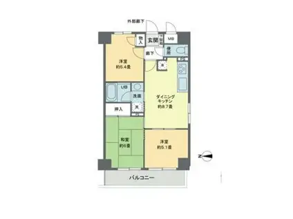 リヴィエルバーグ西大島(3DK/4階)の間取り写真