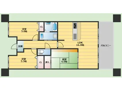 グランビスタ上新田(3LDK/1階)の間取り写真