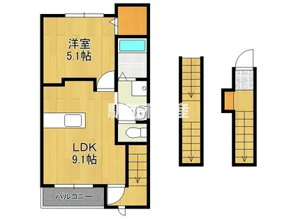 デュルセ大財(1LDK/3階)の間取り写真