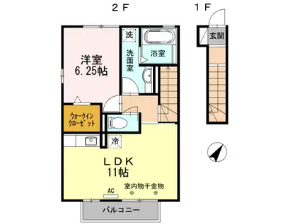 ラハイナA(1LDK/2階)の間取り写真