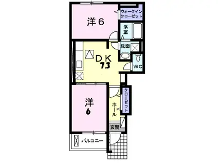 ジェルメフルール(2DK/1階)の間取り写真