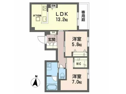 ラウンドヒルズK(2LDK/1階)の間取り写真