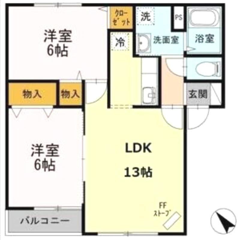 来夢壱番館(2LDK/2階)の間取り写真