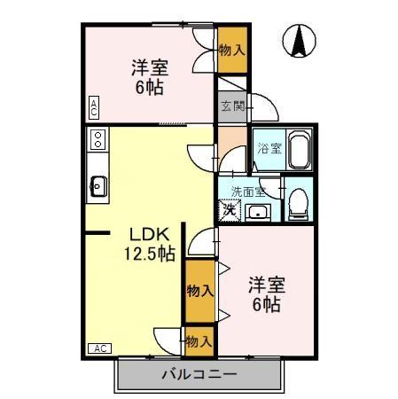 セラヴィー高尾台A(2LDK/2階)の間取り写真