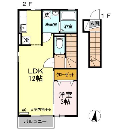 D-ROOMSAKURA(1LDK/2階)の間取り写真