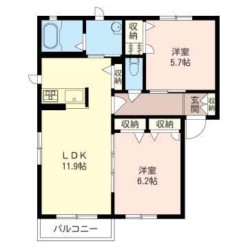ベルドミールA(2LDK/2階)の間取り写真