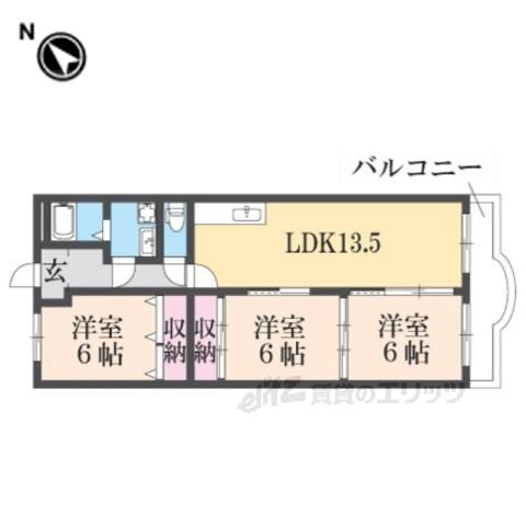 パストラール西大寺(3LDK/2階)の間取り写真
