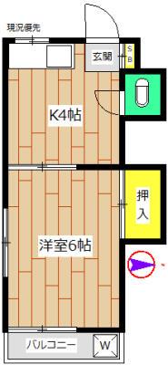 第一楠美荘(1K/2階)の間取り写真