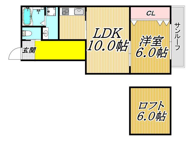 リュクスド武庫之荘(1LDK/2階)の間取り写真
