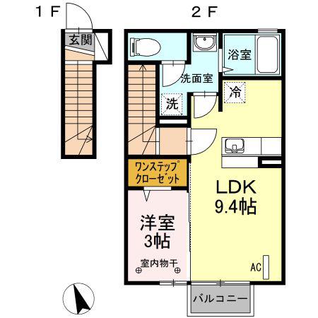 プランタン富久山B(1LDK/2階)の間取り写真