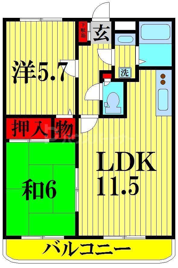 エマーレ北越谷(2LDK/4階)の間取り写真