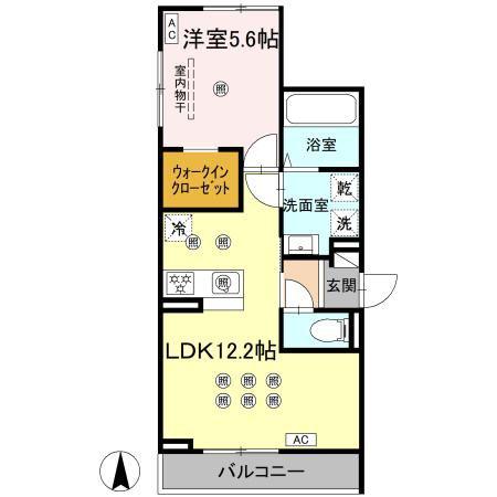 ベルナシェンテ南松山(1LDK/3階)の間取り写真