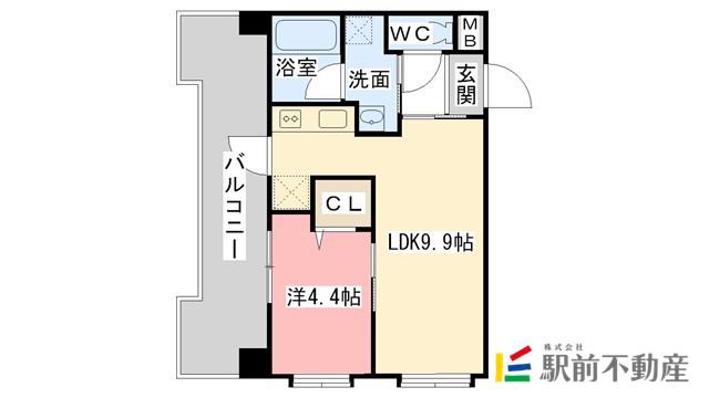 ビュークレスト佐賀駅前(1LDK/4階)の間取り写真