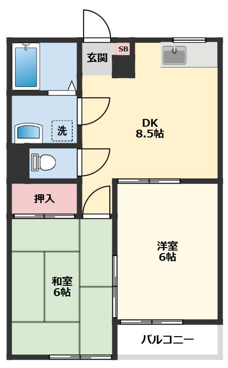 タウニータクボ(2DK/2階)の間取り写真