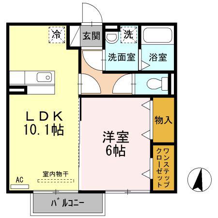 ソレイユII A(1LDK/2階)の間取り写真