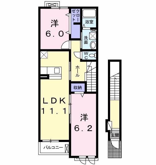 フィデール(2LDK/2階)の間取り写真