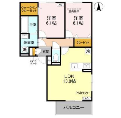 ルシェリア豊中(2LDK/3階)の間取り写真