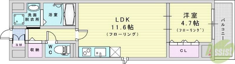 カルム西野(1LDK/1階)の間取り写真