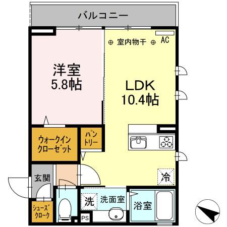 D-ROOM SUELO(1LDK/2階)の間取り写真