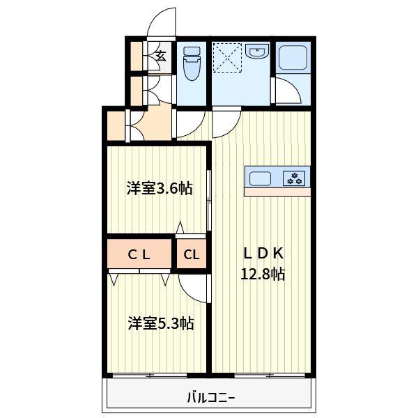 わらびユーアイハイツ(2LDK/3階)の間取り写真
