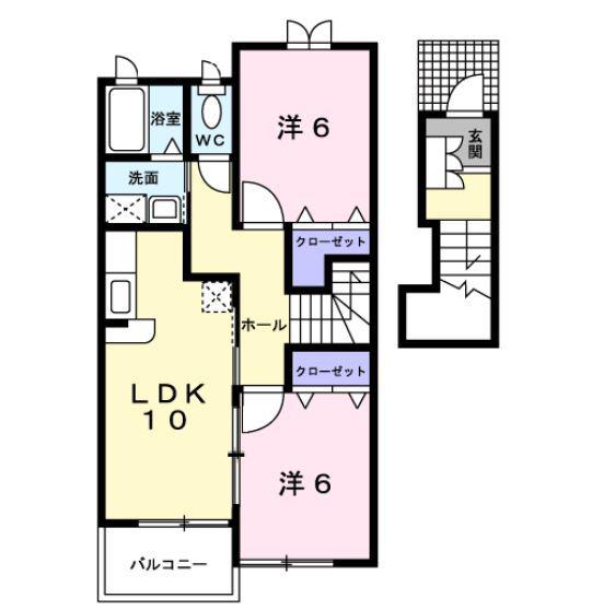 シーザリオ三番館(2LDK/2階)の間取り写真