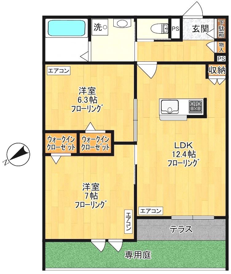 ゲートフロント(2LDK/1階)の間取り写真