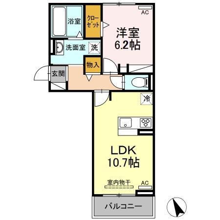 今泉ハイツB(1LDK/3階)の間取り写真