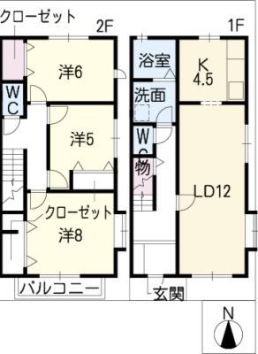 ウィンヒルB(3LDK/2階)の間取り写真