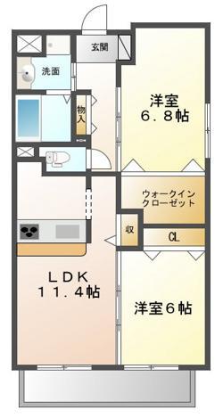グランジェ東甲子園(2LDK/2階)の間取り写真