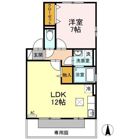 ソレーユ高岡 C棟(1LDK/1階)の間取り写真