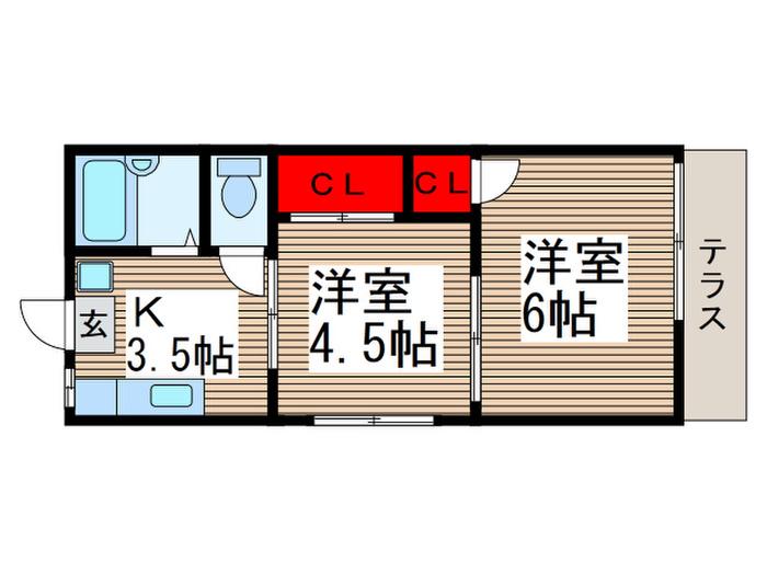 ホ-リーハイツ(2K/1階)の間取り写真