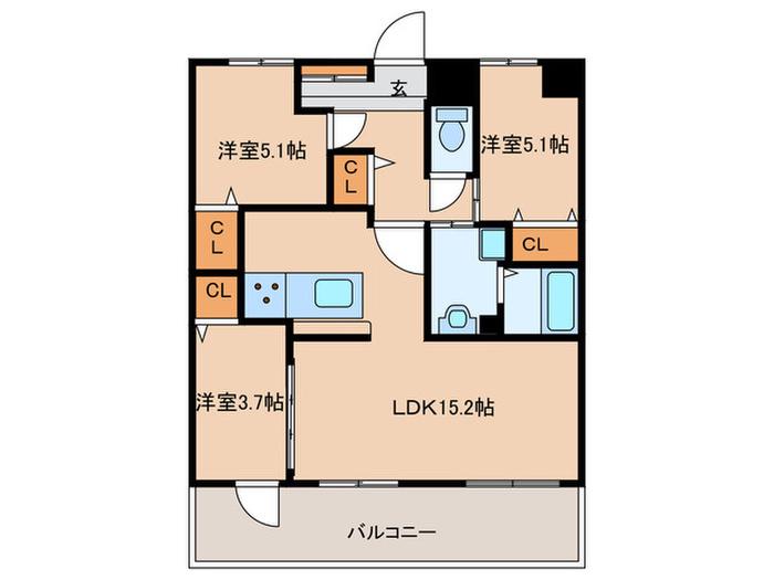 CRESCENT六本松南(3LDK/5階)の間取り写真