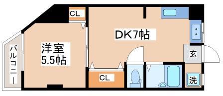 離宮前グリーンハイツ(1DK/4階)の間取り写真