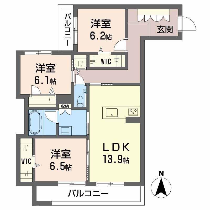 リーベン メーア(3LDK/2階)の間取り写真