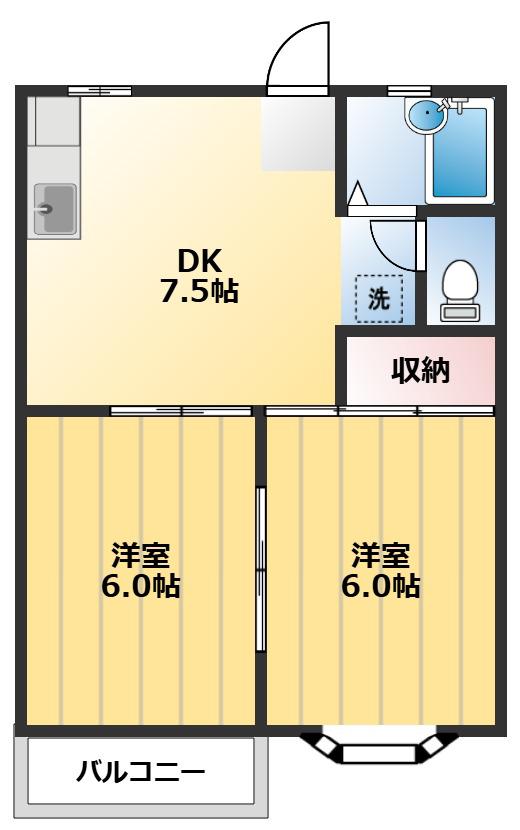 プランドール(2DK/2階)の間取り写真