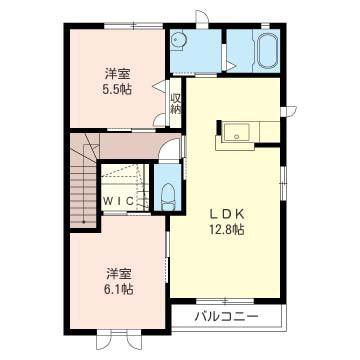 ディアコートA棟(2LDK/2階)の間取り写真