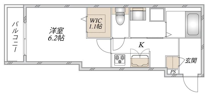 モアノ橘(1K/3階)の間取り写真