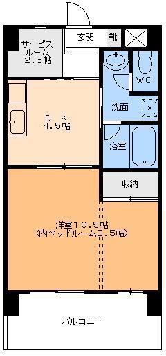 パークハイツコミセン前(1SDK/7階)の間取り写真