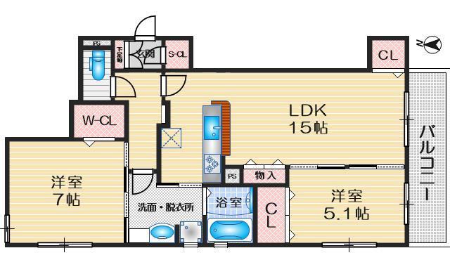 イー・ヒローズ(2LDK/3階)の間取り写真